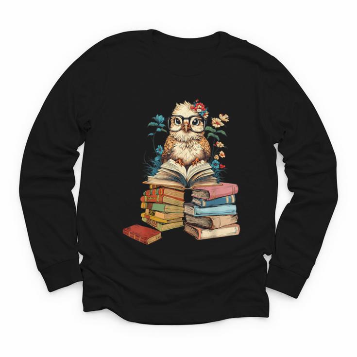 Cute Reading Chicken With Glasses Books Bookworm Reader Book Youth Long Sleeve Tee