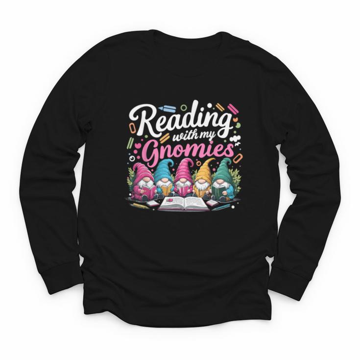 Cute Reading With My Gnomies Gnome Book Bookworm Lover Youth Long Sleeve Tee