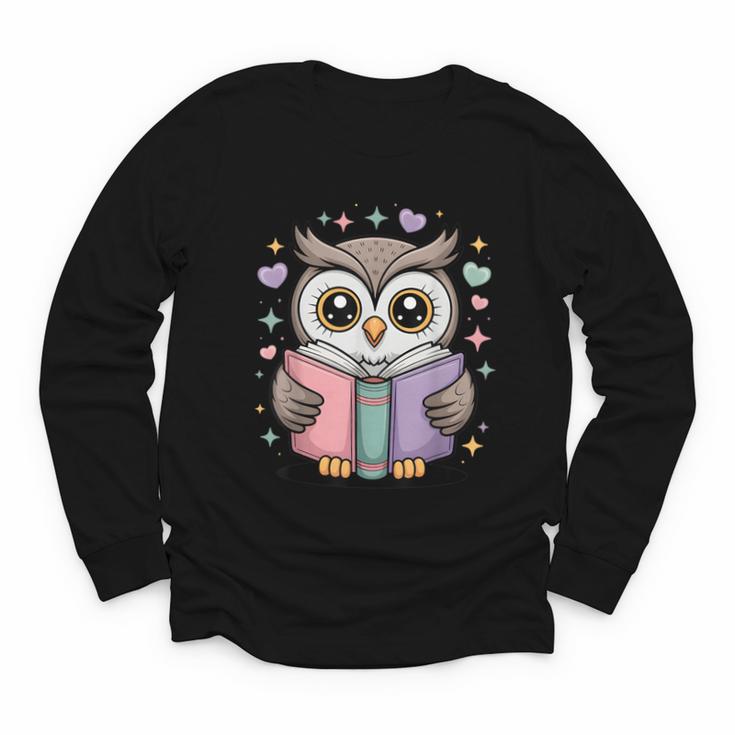 Cute Reading Owl Book Lover Teacher Librarian Bookworm Youth Long Sleeve Tee