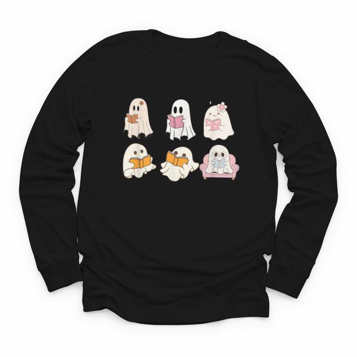 Cute Spooky Reading Book Halloween Fall Ghost Autumn Youth Long Sleeve Tee