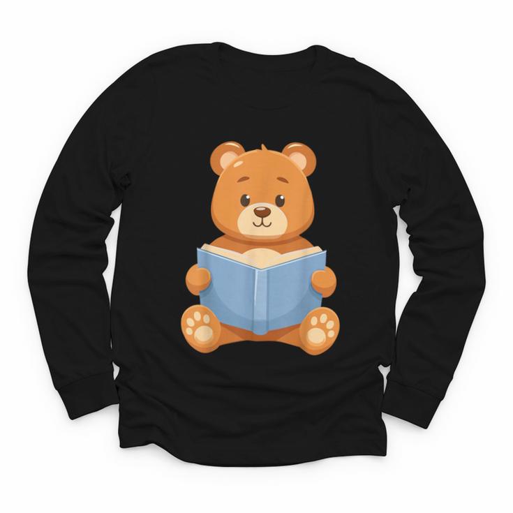 Cute Teddy Bear Reading Book Adorable For Readers Youth Long Sleeve Tee