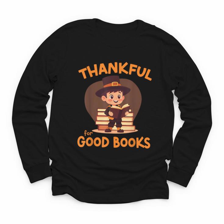 Cute Thanksgiving Teacher Librarian Thankful Reading Books Youth Long Sleeve Tee