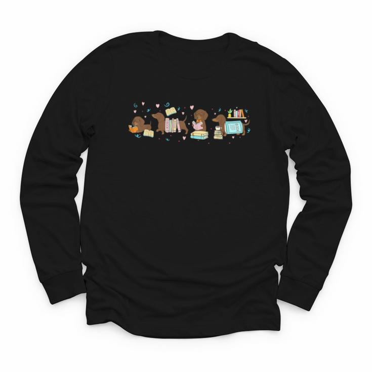 Dachshund Book Lover Reading Wiener Dog 100 Days Of School Youth Long Sleeve Tee