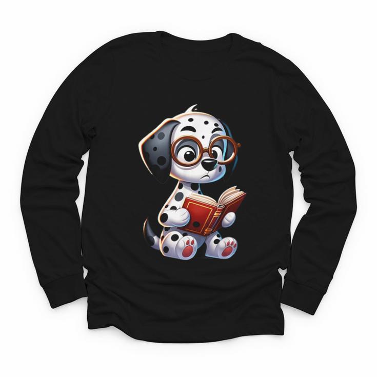 Dalmatian Reading a Book Dog Youth Long Sleeve Tee