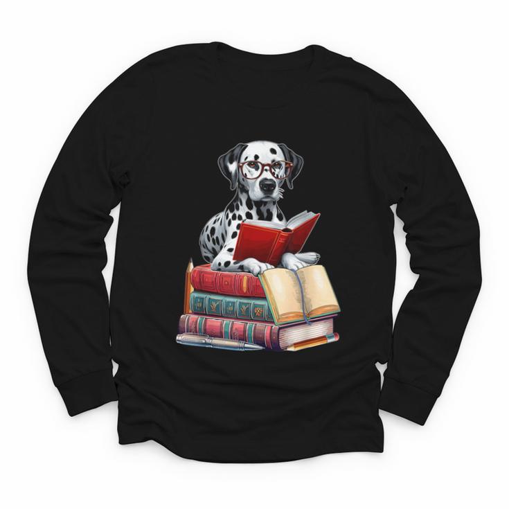 Dalmatian Reading Books Matching Bookworm Readers Librarian Youth Long Sleeve Tee