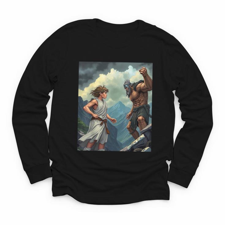 David And Goliath Bible Book Of Samuel King David Comic Youth Long Sleeve Tee