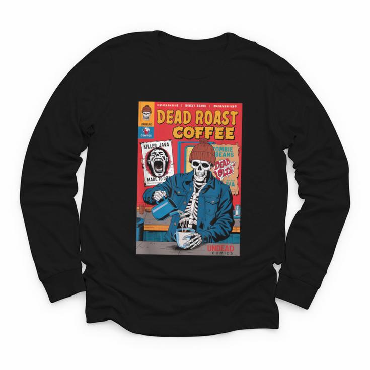 Dead Roast Coffee Comic Book Cover Style Skeleton Barista Youth Long Sleeve Tee