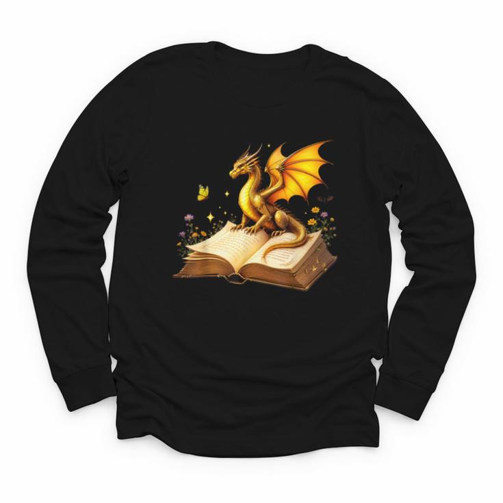 Dragon Fantasy Book Lover Bookish Reader Bookworm Wildflower Youth Long Sleeve Tee