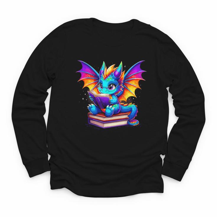Dragon Reading a Book Bookworm Book Youth Long Sleeve Tee