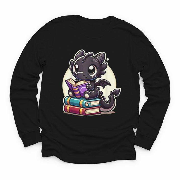 Dragon Reading A Book Cute Bookworm Book Lover Youth Long Sleeve Tee