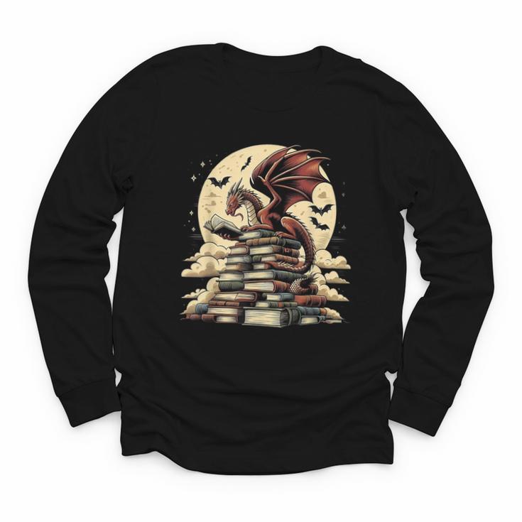 Dragon Reading a Book Dragons And Books Lover Bookworm Youth Long Sleeve Tee