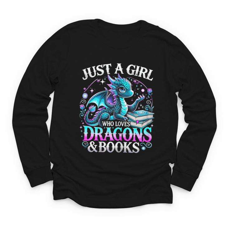 Dragon Reading Just A Girl Who Loves Dragons And Books Youth Long Sleeve Tee