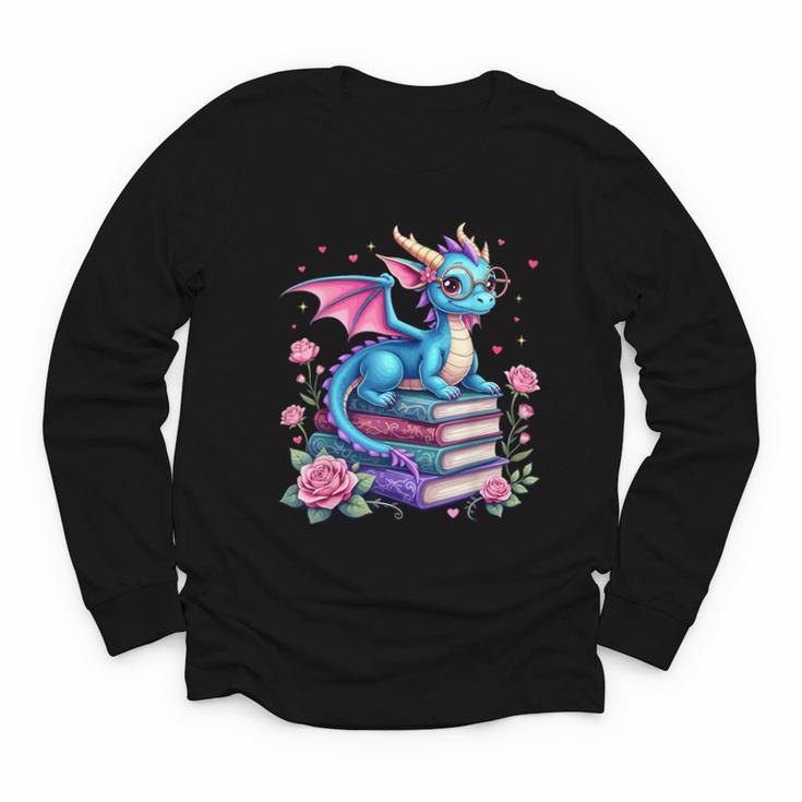 Dragons And Books Dragon Reading Book Lover Girl Bookworm Youth Long Sleeve Tee
