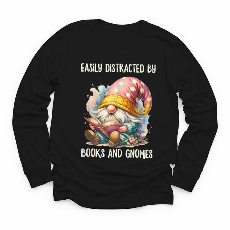 Easily Distracted By Books And Gnomes Book Reading Gnome Youth Long Sleeve Tee