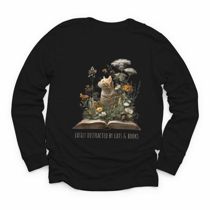 Easily Distracted By Cats And Books Youth Long Sleeve Tee