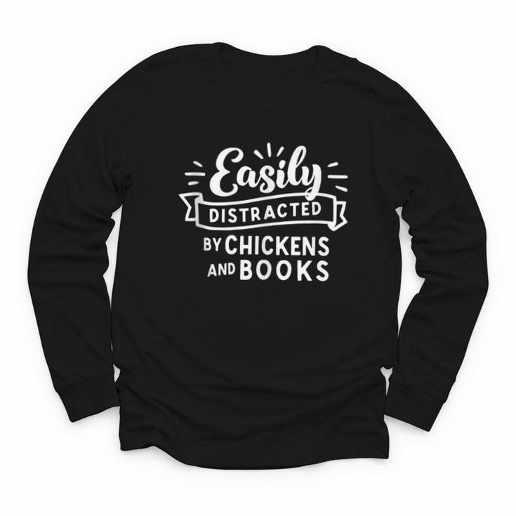 Easily Distracted By Chickens And Books Farm Youth Long Sleeve Tee