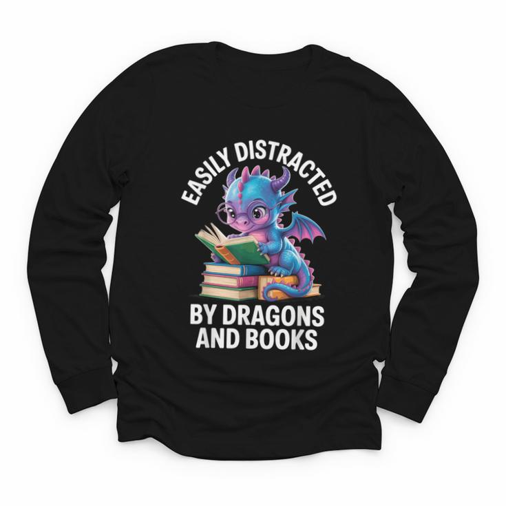 Easily Distracted By Dragons And Books Youth Long Sleeve Tee