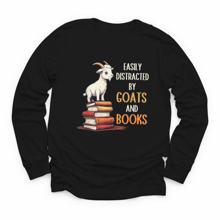 Easily Distracted By Goats And Books Goats And Book Reading Youth Long Sleeve Tee