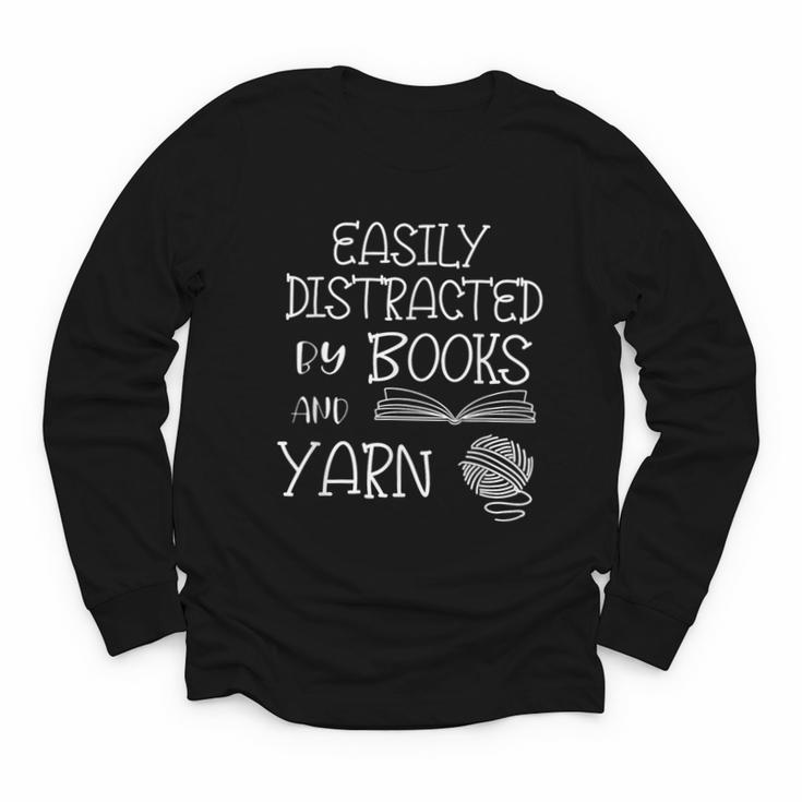 Easily Distracted By Knitting Books And Yarn Quote Reader Youth Long Sleeve Tee