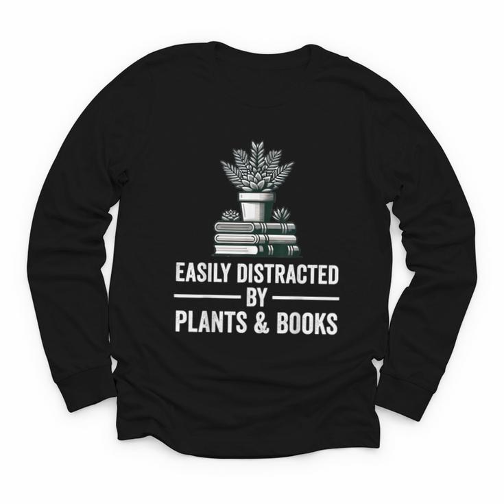 Easily Distracted By Plants & Books Plant Book Lover Youth Long Sleeve Tee