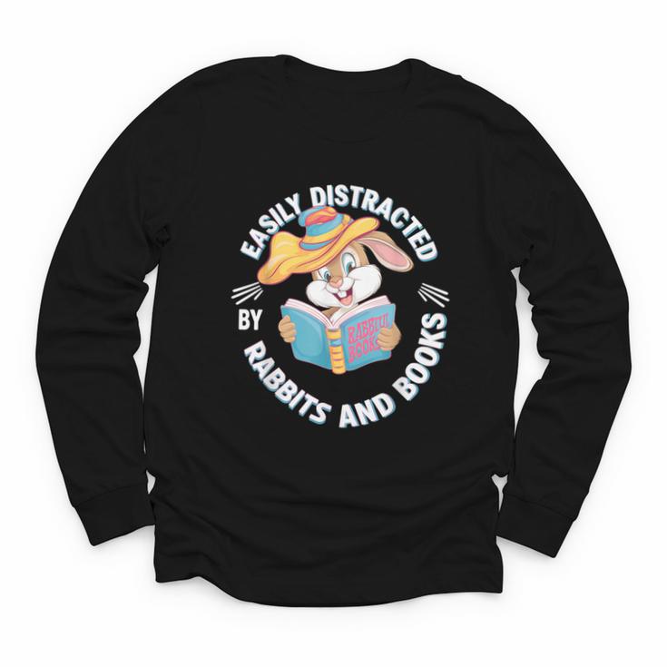 Easily Distracted By Rabbits And Books Reading Youth Long Sleeve Tee