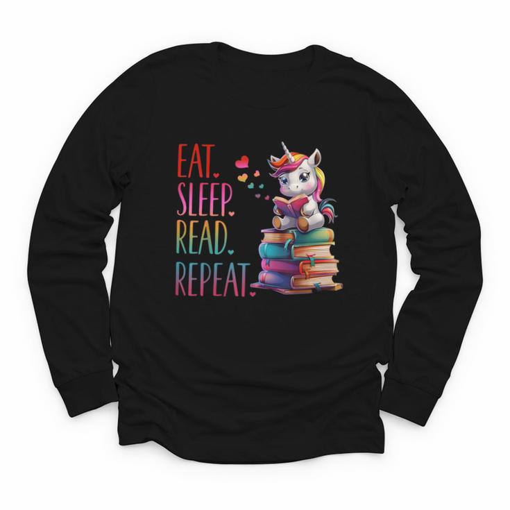 Eat Sleep Read Repeat Unicorn Read Book Reading Lovers Kids Youth Long Sleeve Tee