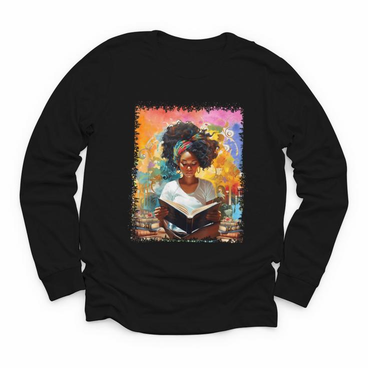 Educated Afro Girl Reading Book Lover History Month Youth Long Sleeve Tee
