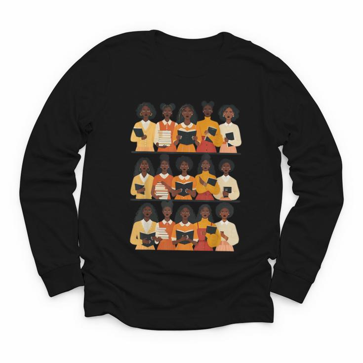 Educated Afro Women Girl Reading Book Future HBCU Grad Youth Long Sleeve Tee