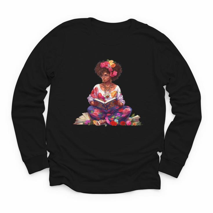 Educated Melanin Queen Afro Women Reading Book History Youth Long Sleeve Tee
