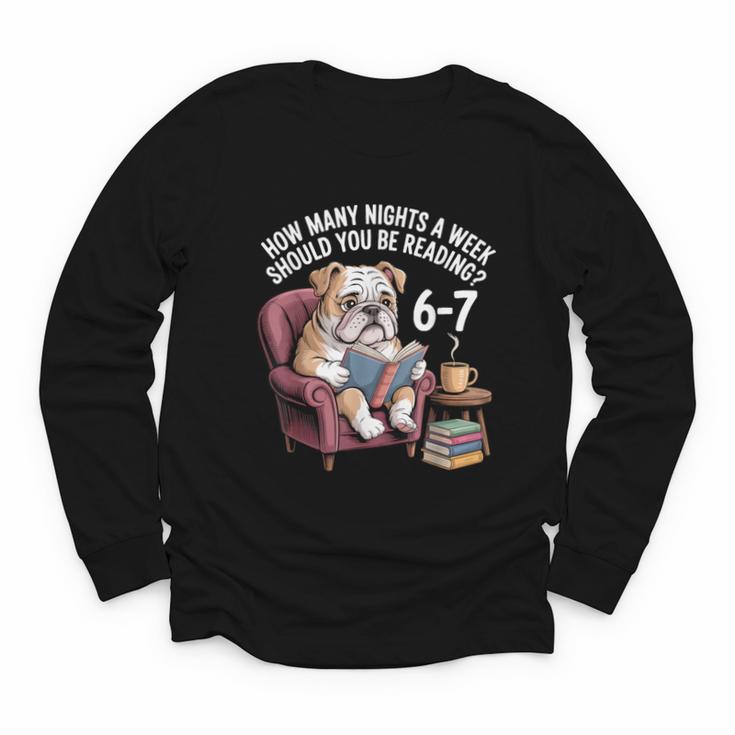 English Bulldog Dog Reading Book 67 Six Seven Meme Youth Long Sleeve Tee