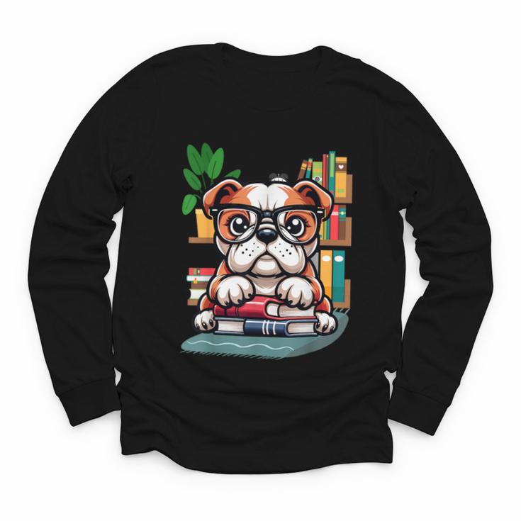 English Bulldog Reading a Book Dog Youth Long Sleeve Tee