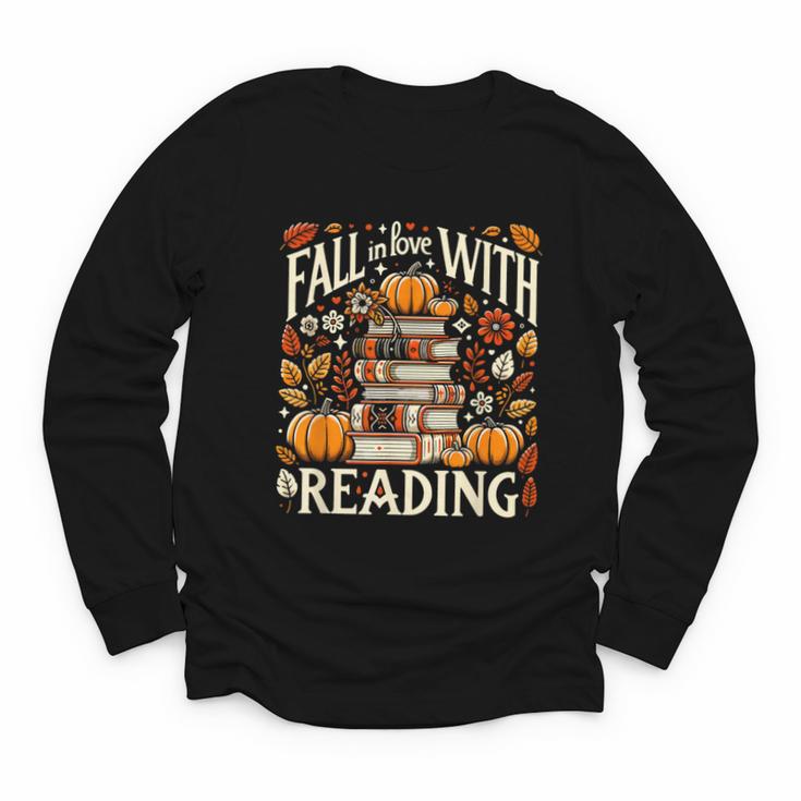 Fall In Love With Reading Book Autumn Pumpkins And Teachers Youth Long Sleeve Tee