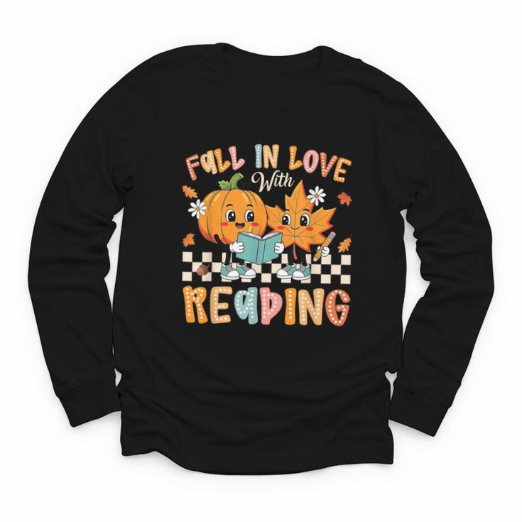 Fall In Love With Reading Thanksgiving Pumpkin Book Lover Youth Long Sleeve Tee