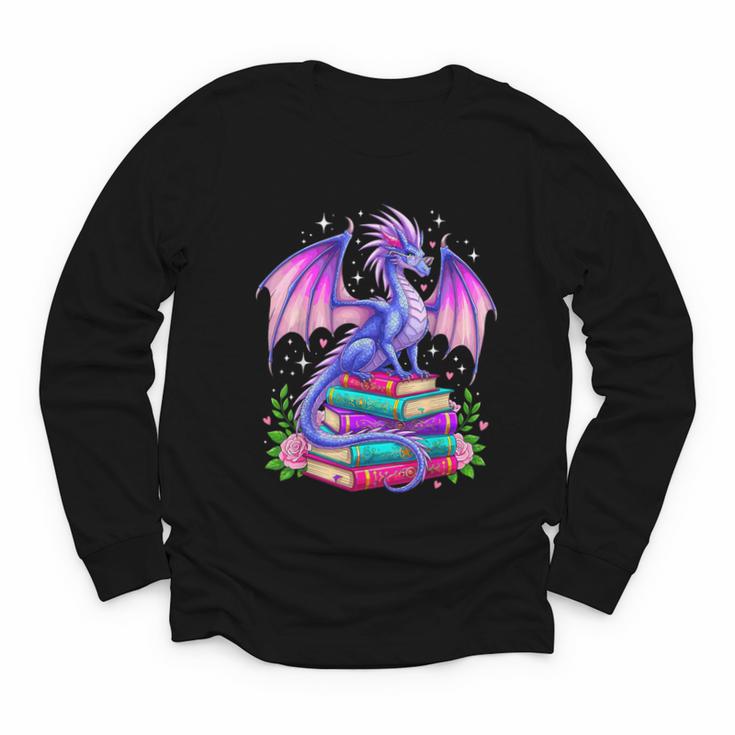 Fantasy Dragon Reading Books Bookworm Youth Long Sleeve Tee