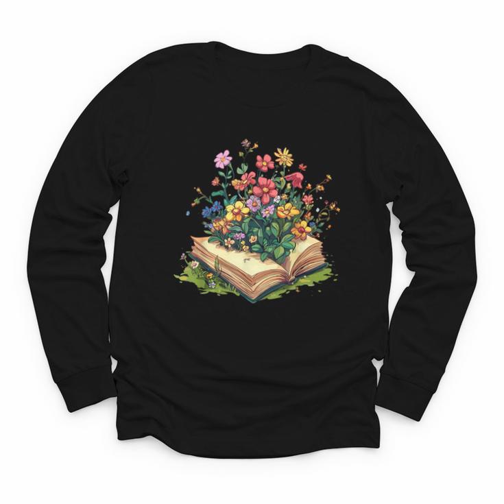 Floral Book Bloom Wildflowers Literature Nature Fantasy Youth Long Sleeve Tee