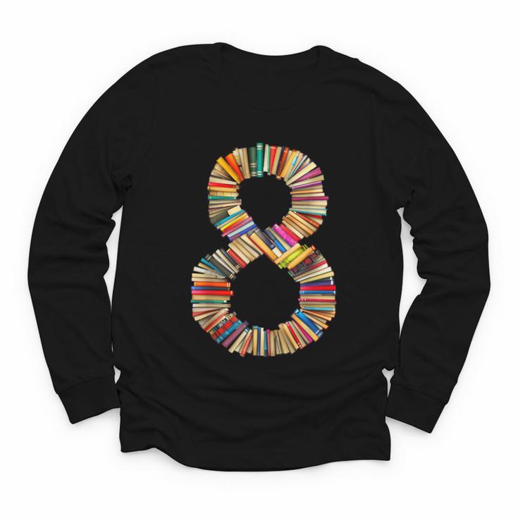 Fun 8th Birthday Books Themed 8 Years Old Boys Kids Girls Youth Long Sleeve Tee