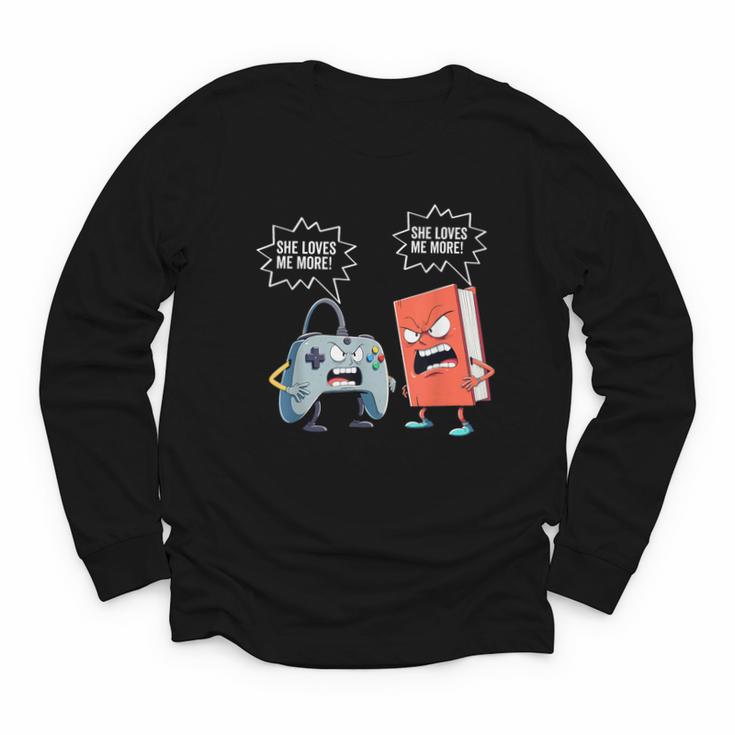 Gamer Book Lover Girl Women Bookworm Video Gaming Daughter Youth Long Sleeve Tee