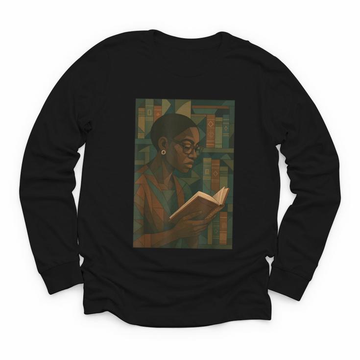 Geometric History Educated Women Teacher Book Melanin Youth Long Sleeve Tee