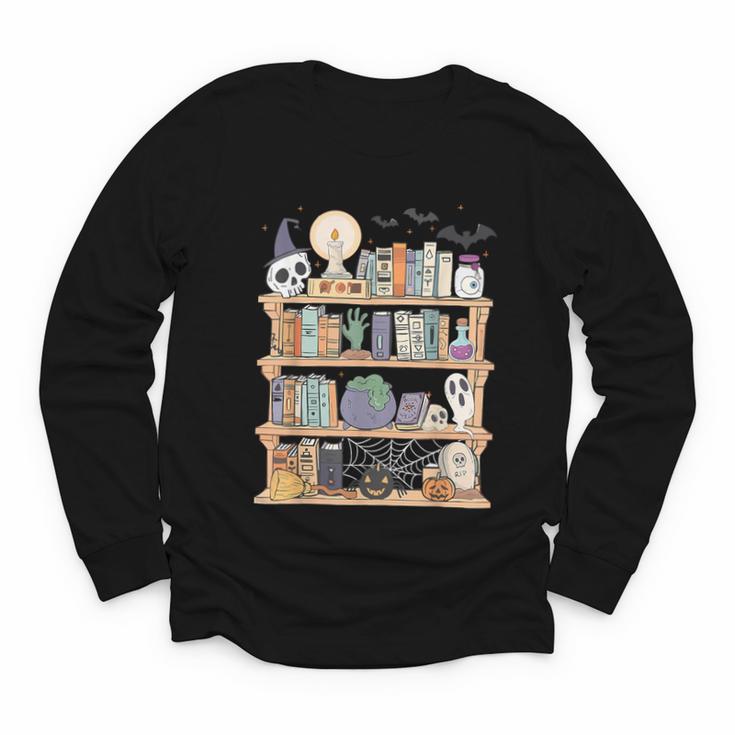 Ghost Book Reading Books Lover Teacher Happy Halloween Youth Long Sleeve Tee