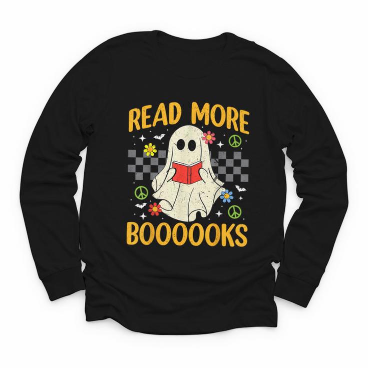 Ghost Reading Books Teacher Student Halloween Read More Book Youth Long Sleeve Tee