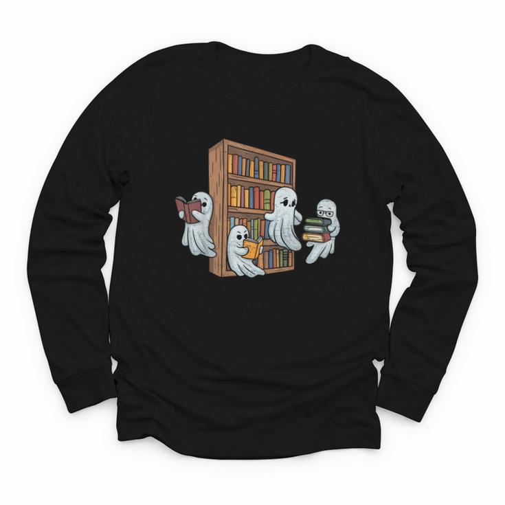 Ghosts Reading Books Teacher Halloween Librarian Book Lover Youth Long Sleeve Tee