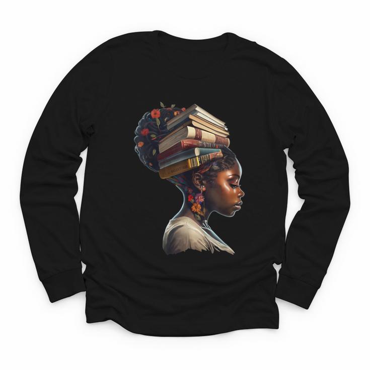 Girl Crown Of Books African Teacher Black History BHM Youth Long Sleeve Tee