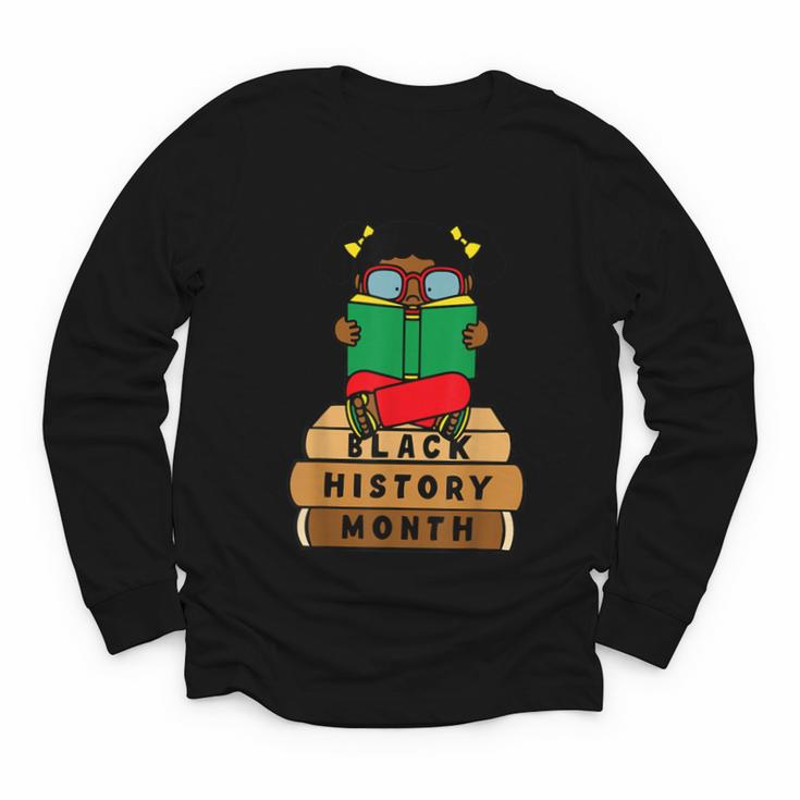 Girl Kid Reading Book Black History Month Bookworm Youth Long Sleeve Tee