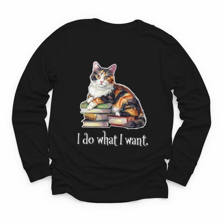 Girls Books I Do What I Want Calico Cat Lover Youth Long Sleeve Tee