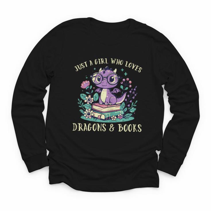 Girls Loves Dragon Books Fantasy Girls Kids Toddler Women Youth Long Sleeve Tee