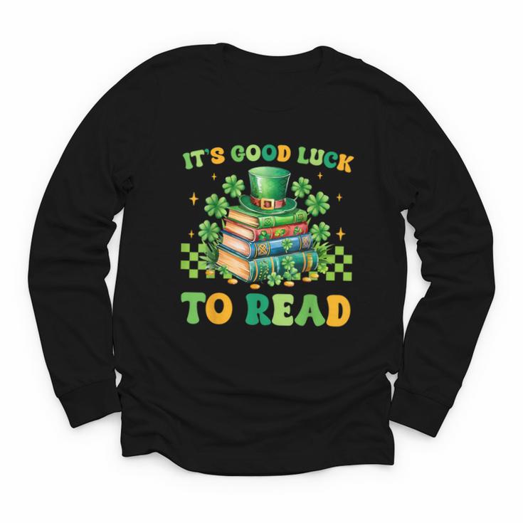 Goods Luck Read Librarian Book Patrick Days Shamrock Clover Youth Long Sleeve Tee