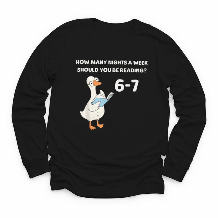 Goose Reading 67 Six Seven Meme Teacher Book Lover Youth Long Sleeve Tee