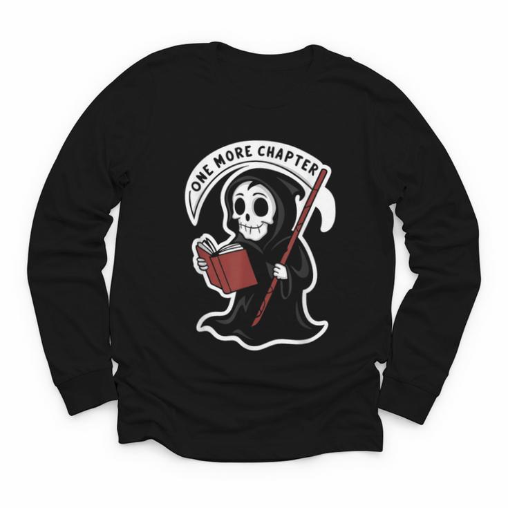 Grim Reaper Bookworm Cute Book Reading Halloween Youth Long Sleeve Tee