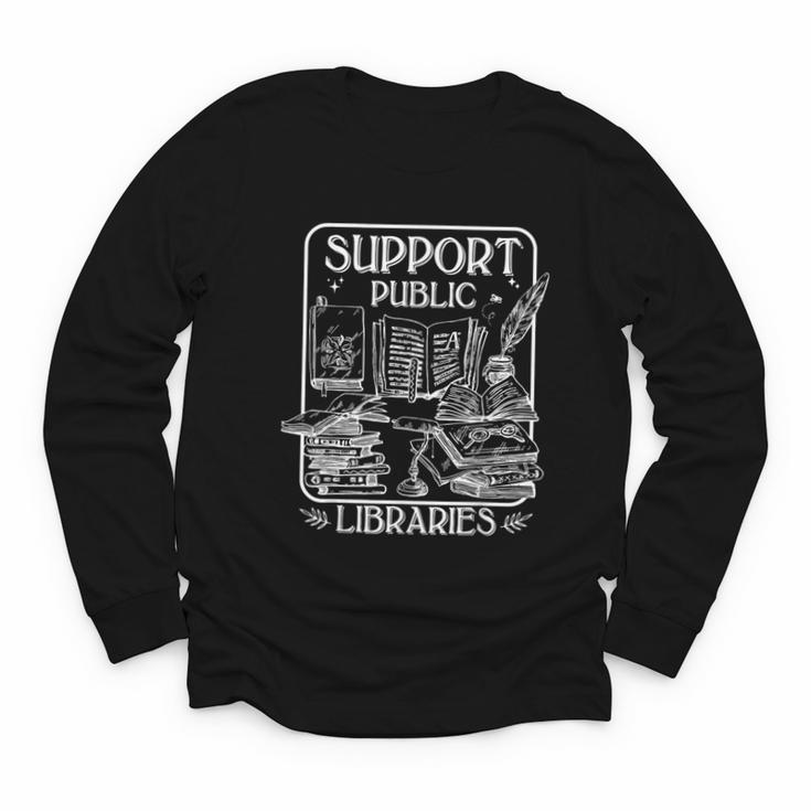 Groovy Support Your Local Library Book Reader Lover Bookworm Youth Long Sleeve Tee