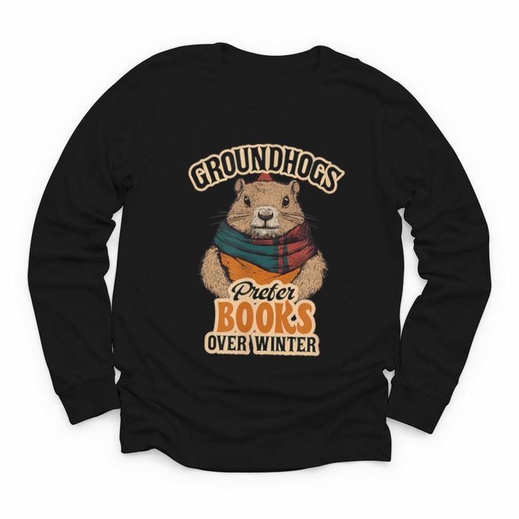Groundhogs Prefer Books Over Winter February Youth Long Sleeve Tee